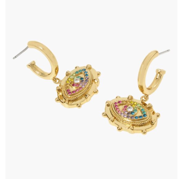 Kurt Geiger London Earrings Evil Eye drop Earrings Pave Crystals Rainbow Gold - Picture 3 of 7